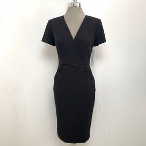 New CALVIN KLEIN Elegant at Work Timeless Black Sheath Dress Short Sleeve